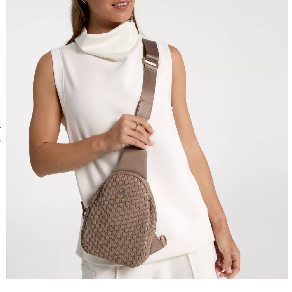 CALIA Women's Journey Woven Sling Bag in Sueded Brown